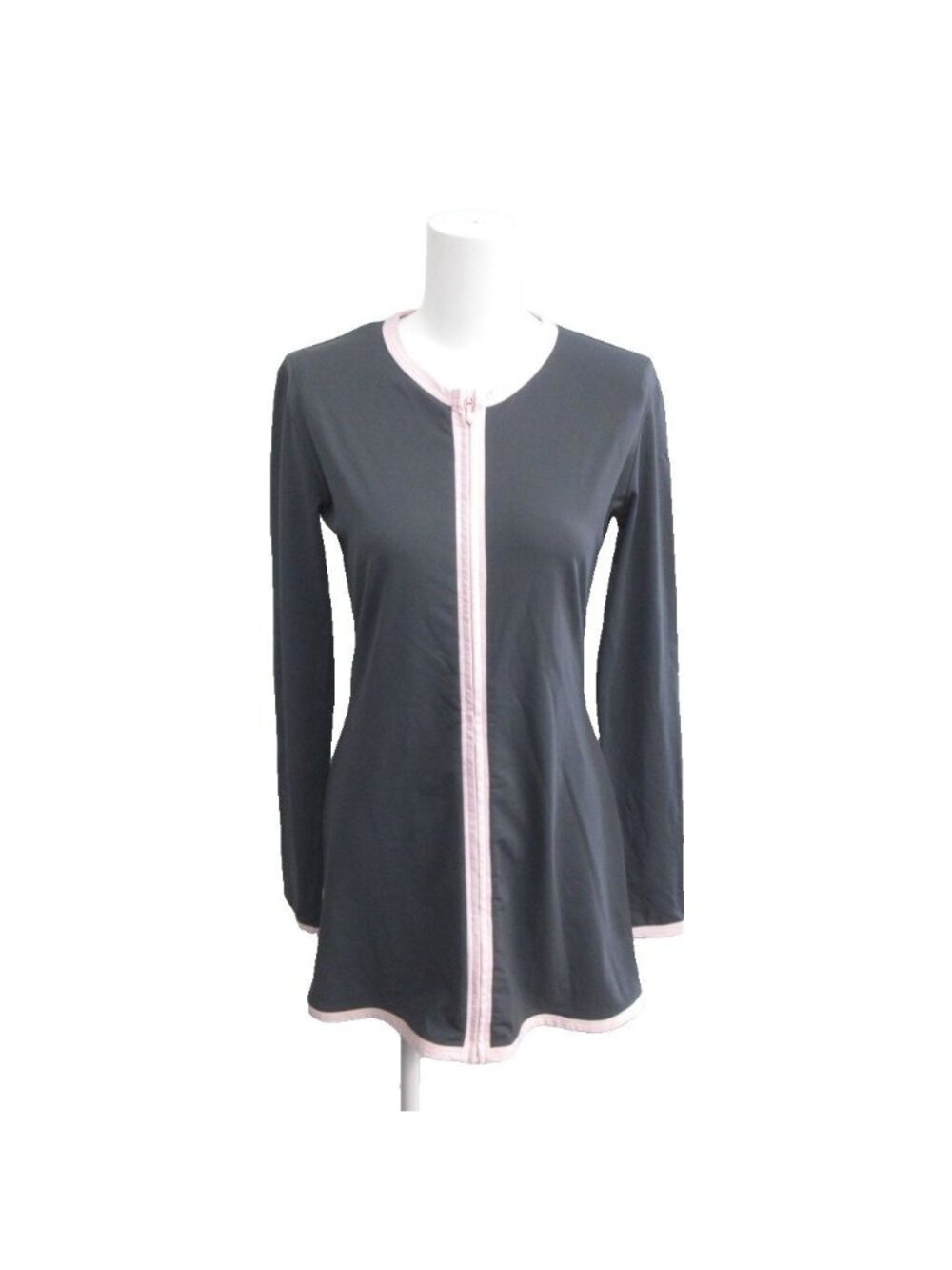 Chanel Zip Up Jacket Stretch Bicolor Lightweight Charcoal Pink